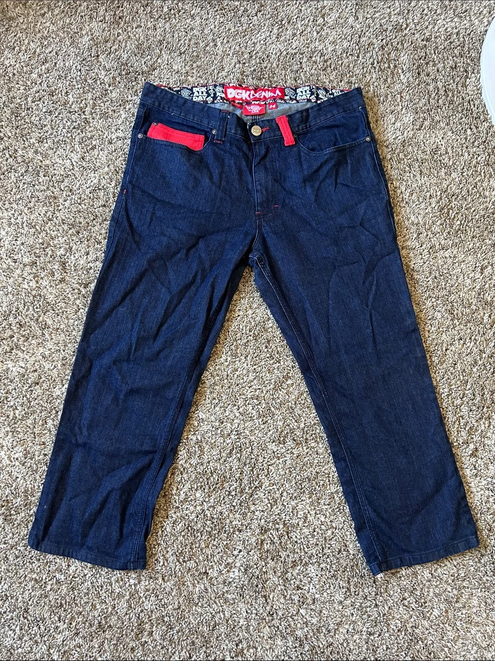 DGK Men’s Dark Blue Relaxed Jeans with Red Accent